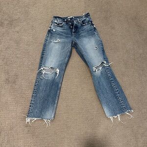 Moussy Ripped Blue Straight Leg Jeans
